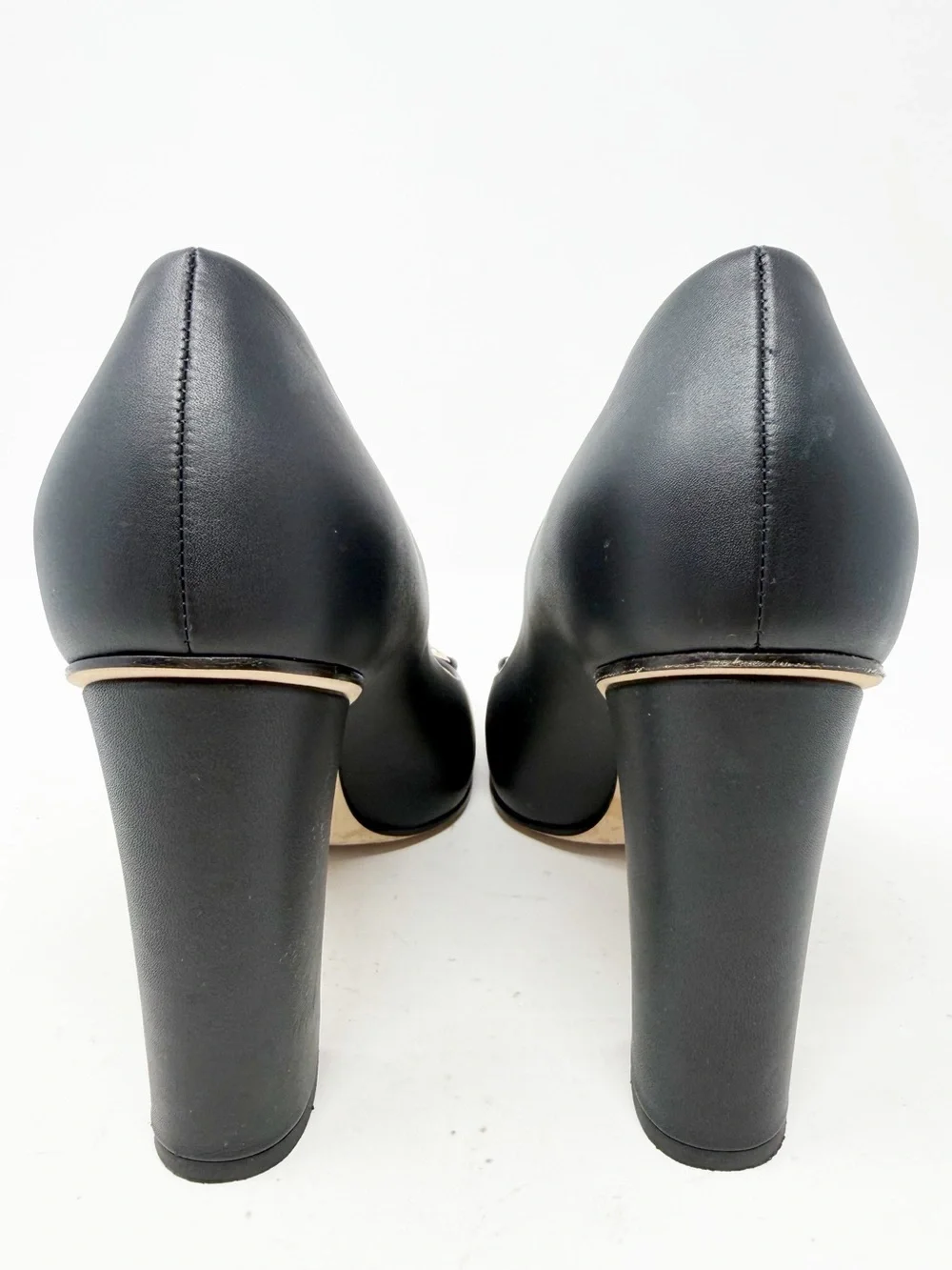 Gucci Horsebit Block Heel Black Leather Heels Womens Size EU 38